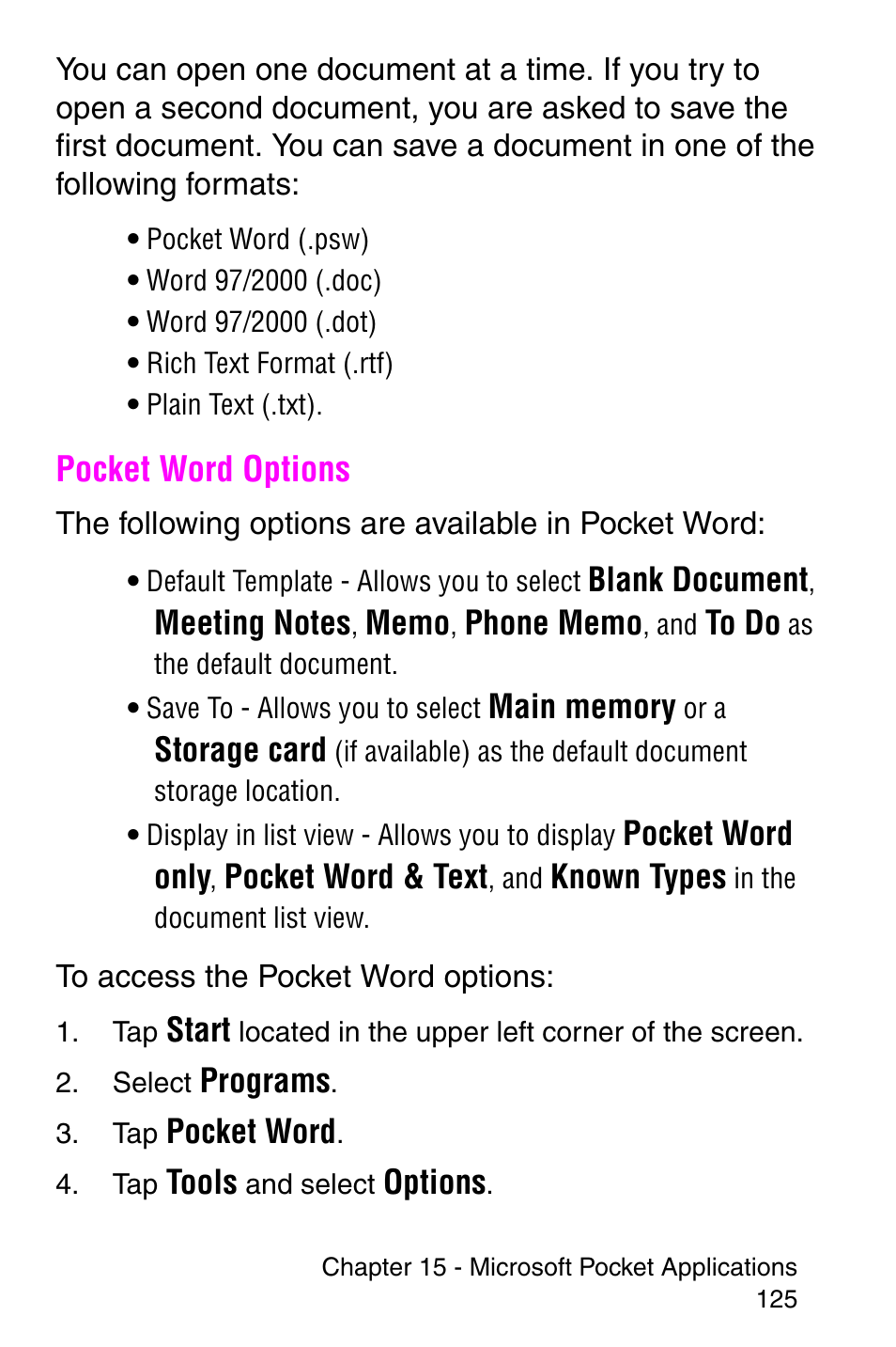 Pocket word options | Samsung SCH-i700 Series User Manual | Page 125 / 194