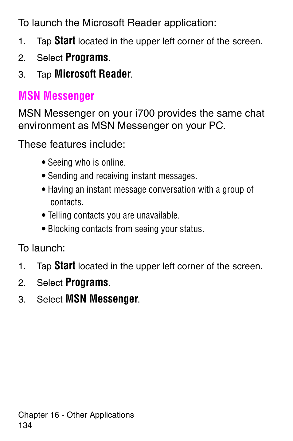 Msn messenger | Samsung SCH-i700 Series User Manual | Page 134 / 194