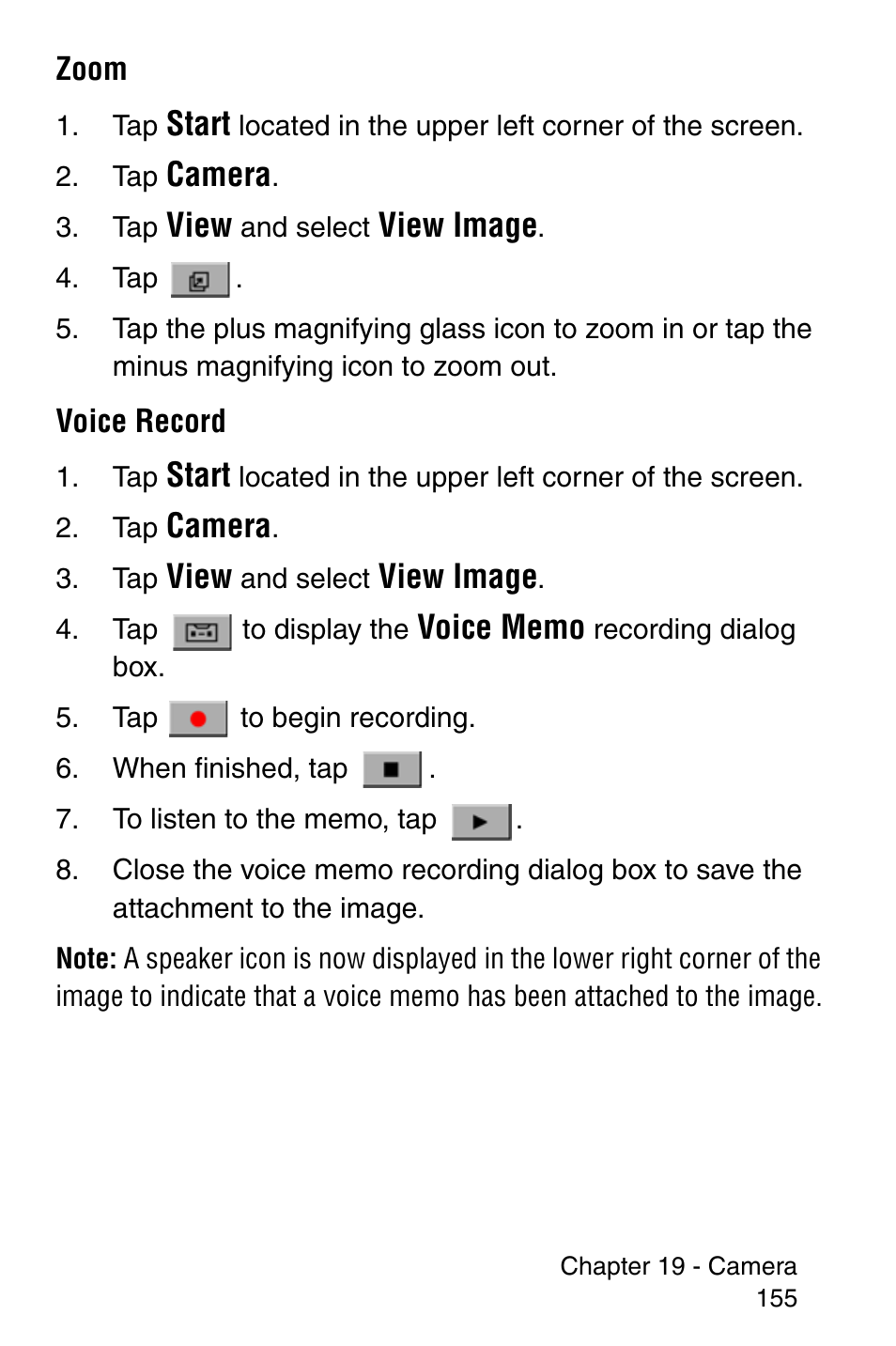 Start, Camera, View | View image | Samsung SCH-i700 Series User Manual | Page 155 / 194