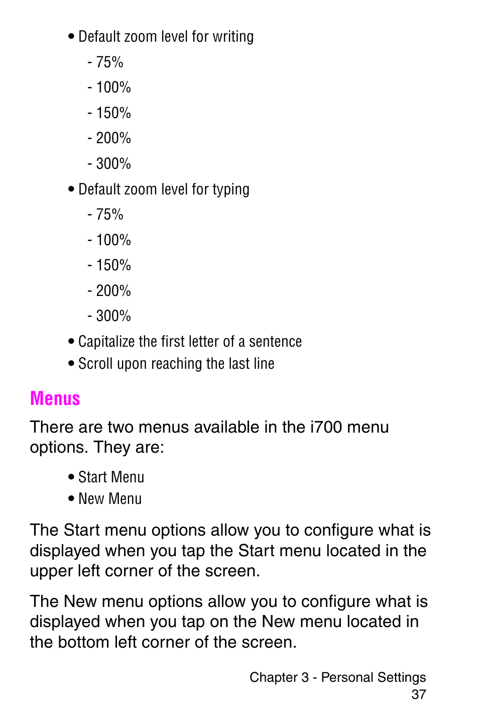 Menus | Samsung SCH-i700 Series User Manual | Page 37 / 194