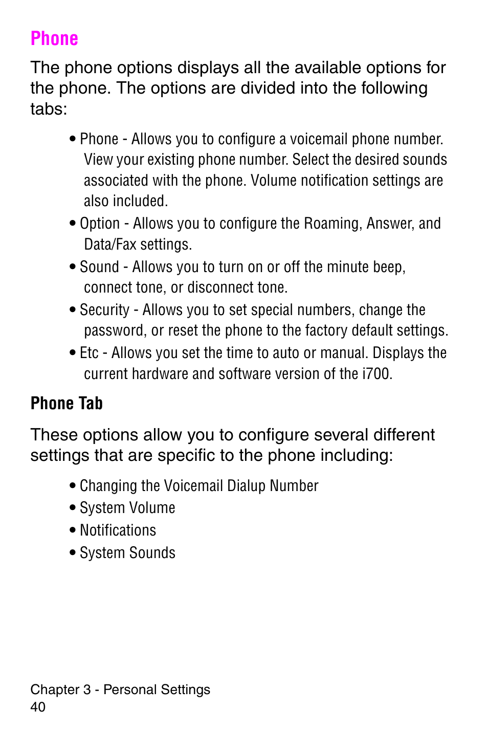 Phone | Samsung SCH-i700 Series User Manual | Page 40 / 194