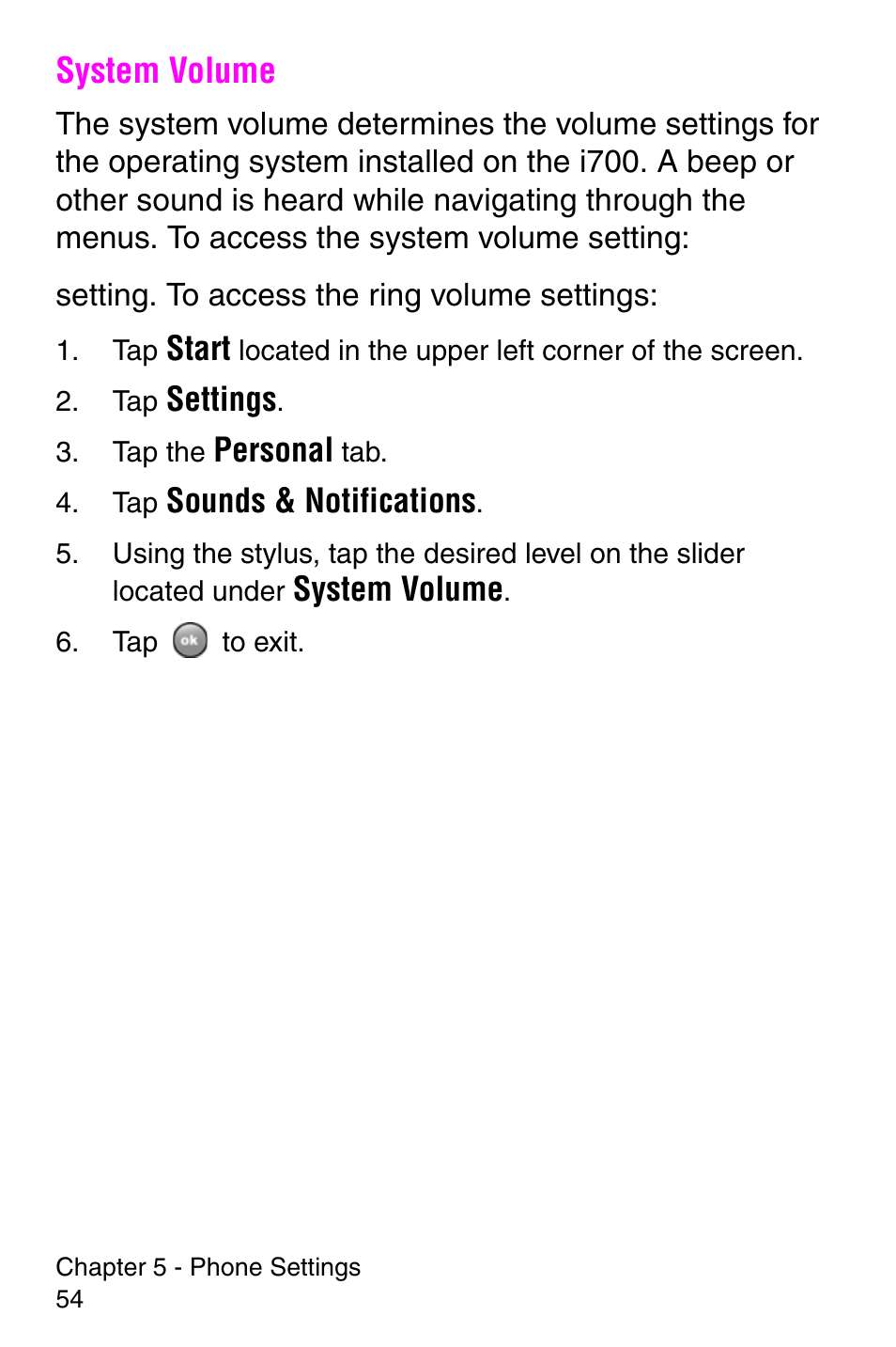 System volume | Samsung SCH-i700 Series User Manual | Page 54 / 194