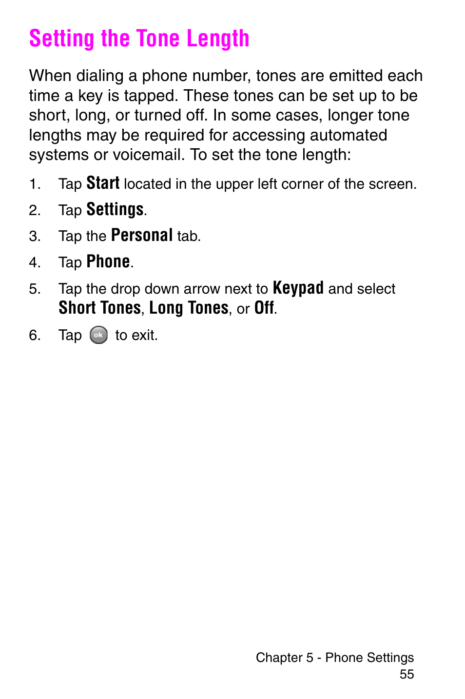 Setting the tone length | Samsung SCH-i700 Series User Manual | Page 55 / 194