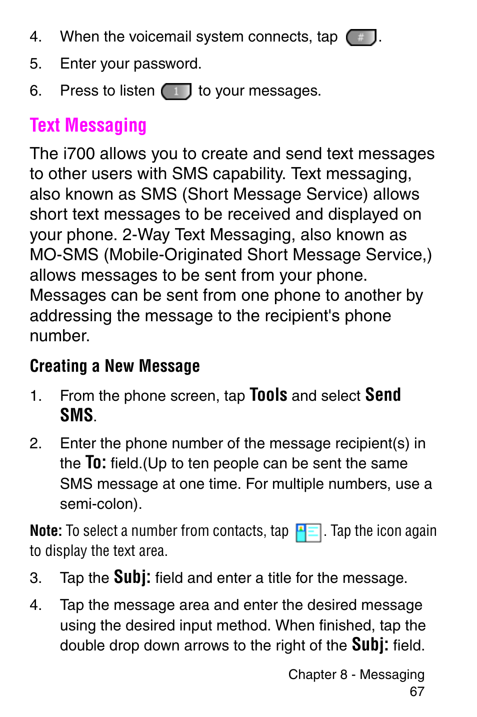 Text messaging | Samsung SCH-i700 Series User Manual | Page 67 / 194