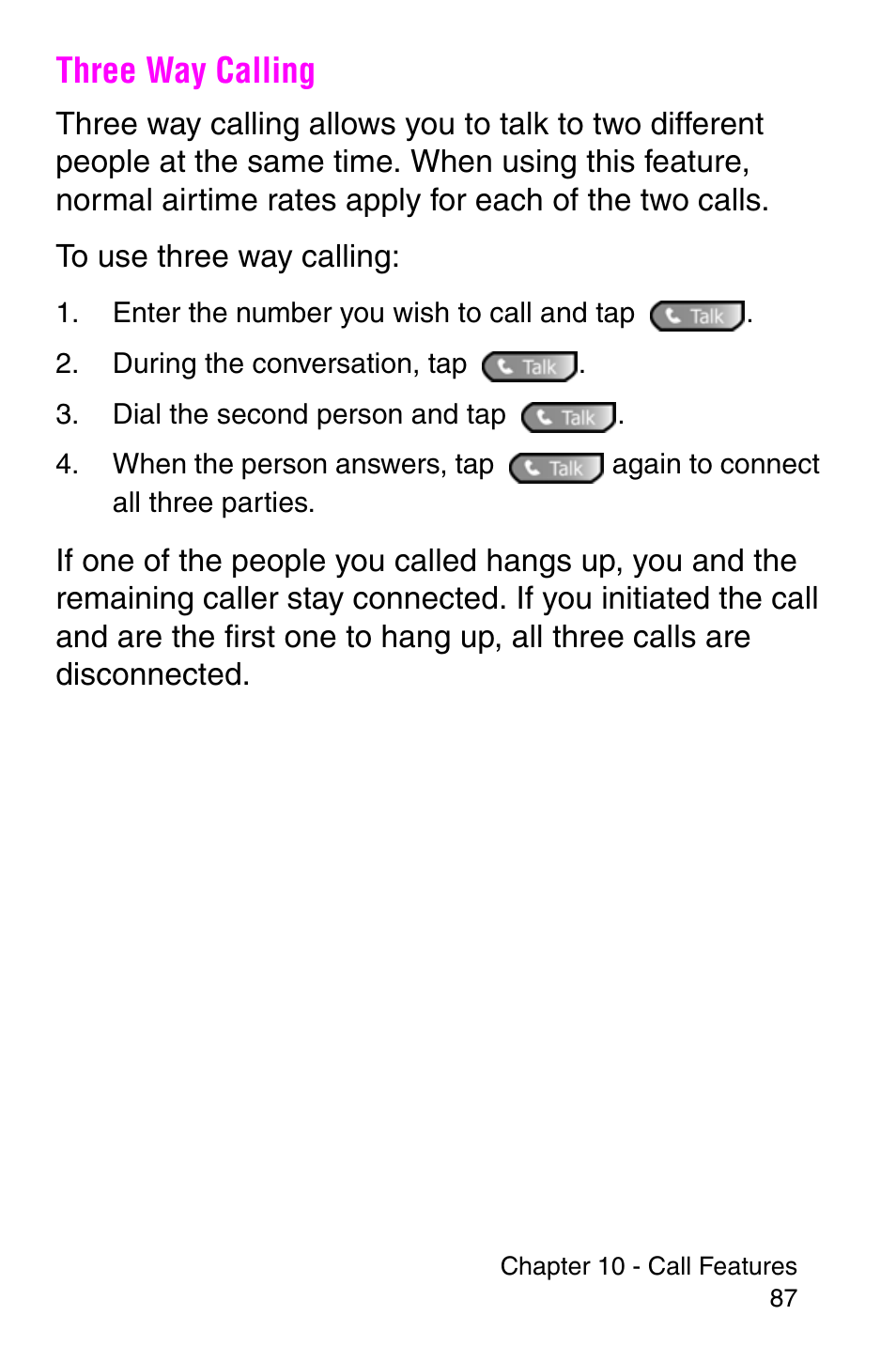 Three way calling | Samsung SCH-i700 Series User Manual | Page 87 / 194