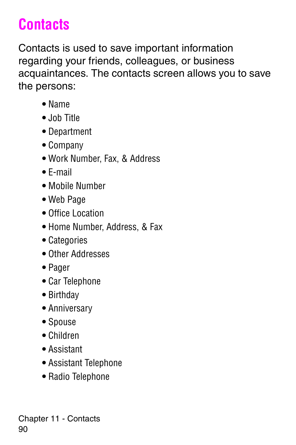 Contacts | Samsung SCH-i700 Series User Manual | Page 90 / 194