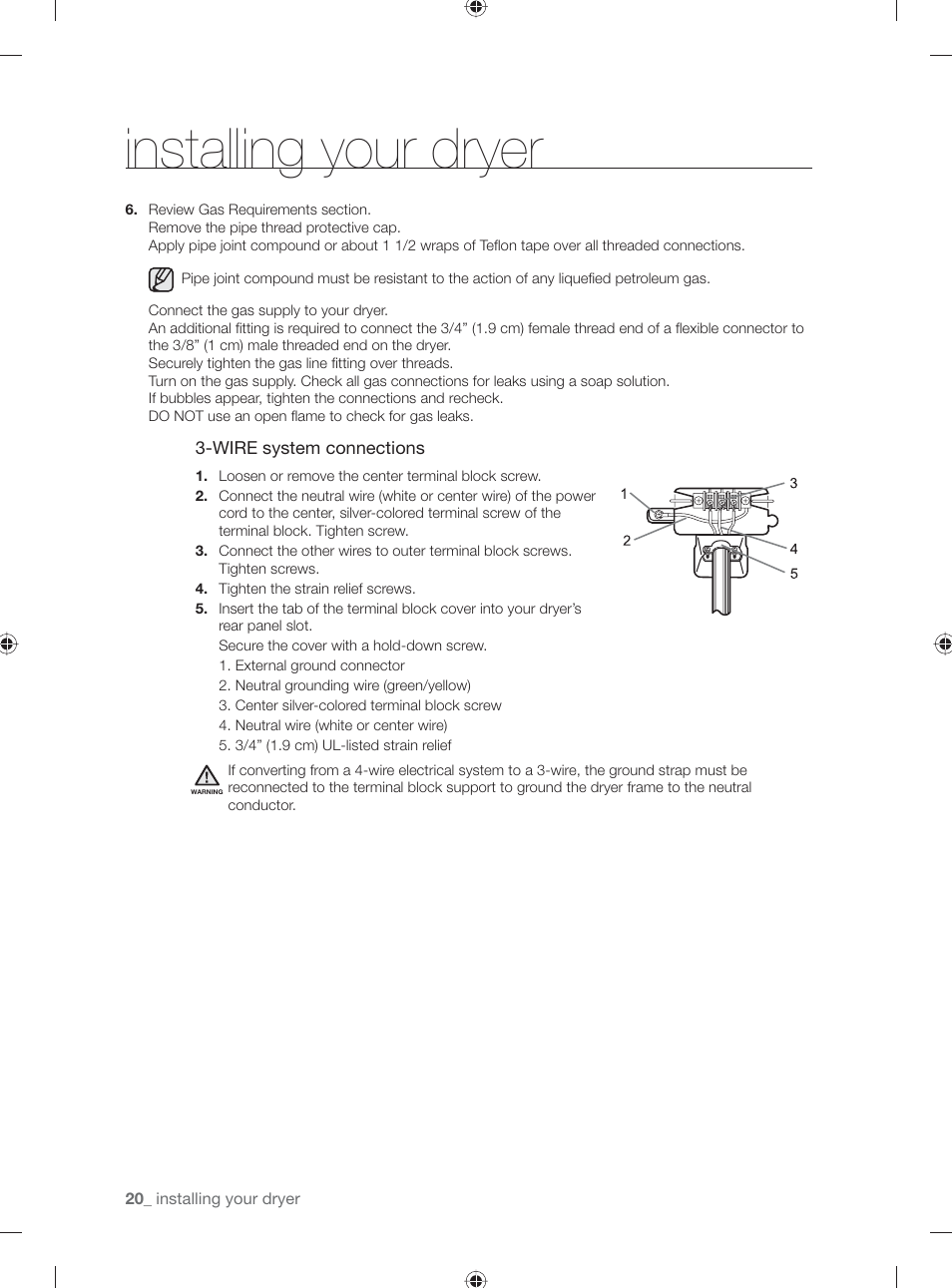 Installing your dryer | Samsung DV431AE User Manual | Page 20 / 80