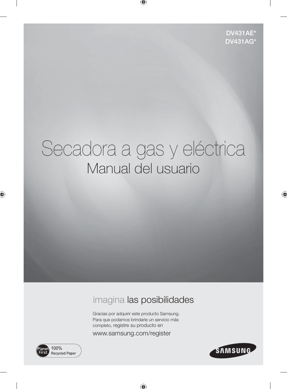 Secadora a gas y eléctrica, Manual del usuario, Imagina las posibilidades | Samsung DV431AE User Manual | Page 41 / 80