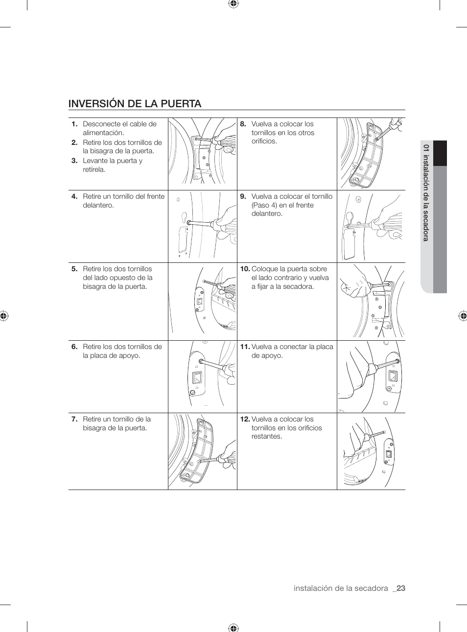 Inversión de la puerta | Samsung DV431AE User Manual | Page 63 / 80