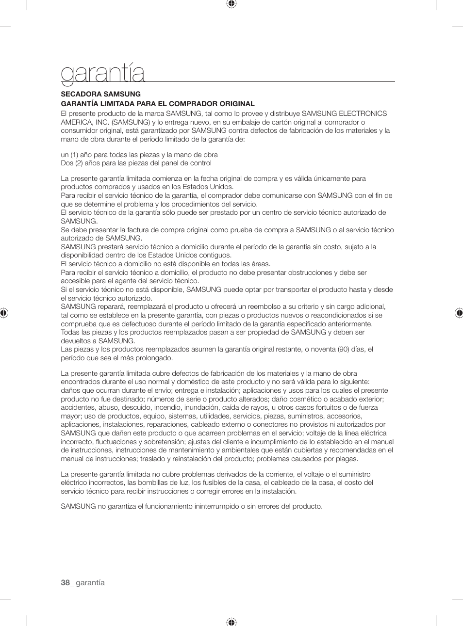 Garantía | Samsung DV431AE User Manual | Page 78 / 80