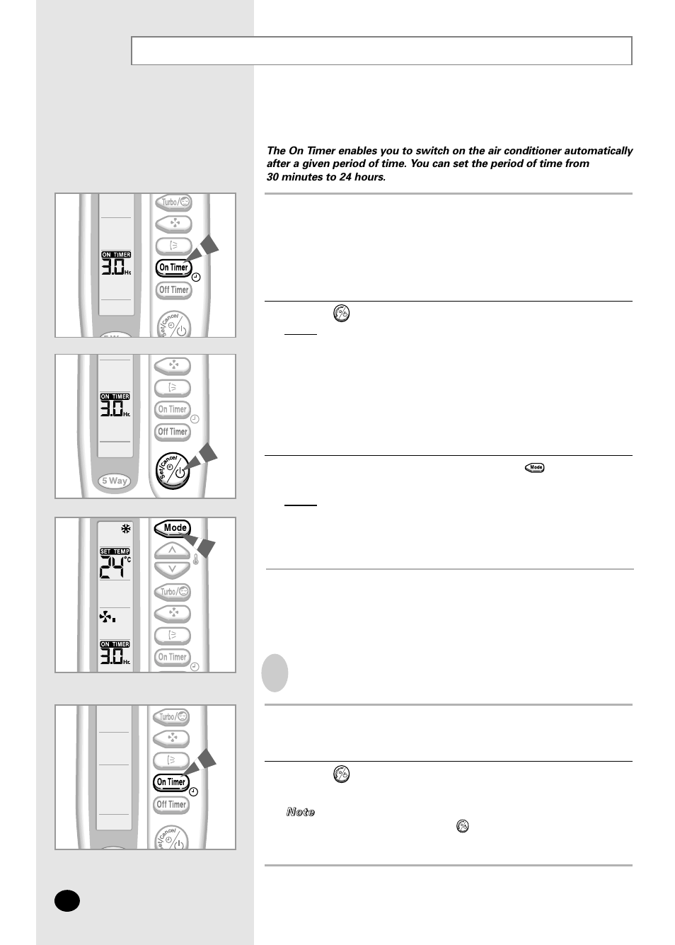 Setting the on timer | Samsung AM18B1(B2)C09 User Manual | Page 16 / 25