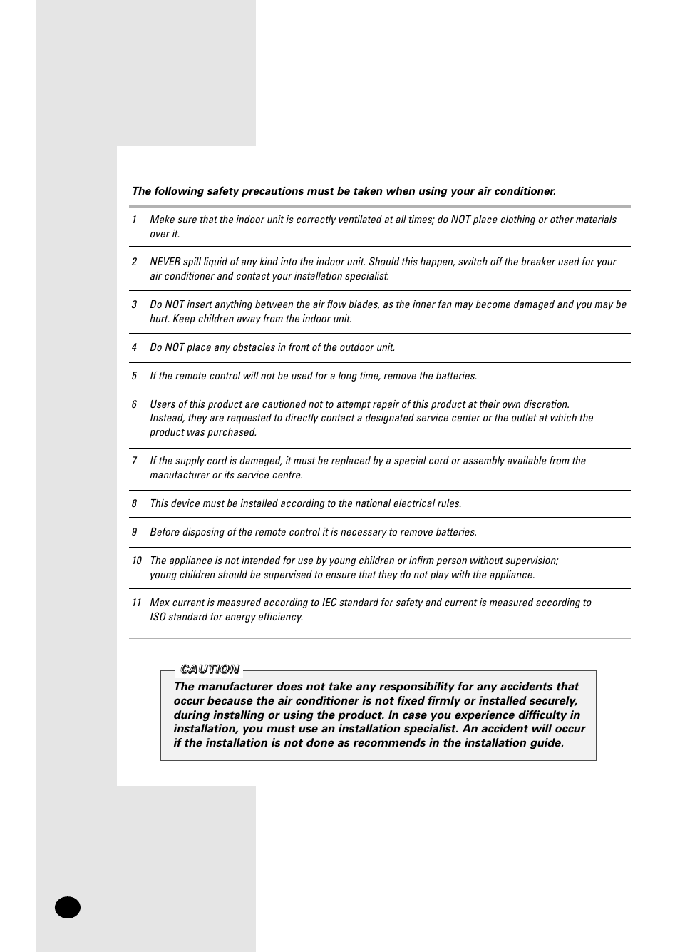 Safety precautions | Samsung AM18B1(B2)C09 User Manual | Page 2 / 25