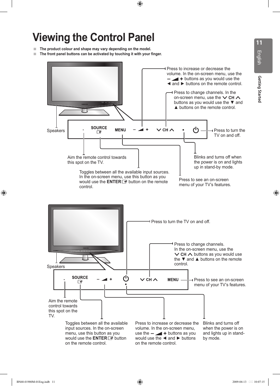 Viewing the control panel | Samsung BN68-01900M-01 User Manual | Page 11 / 107