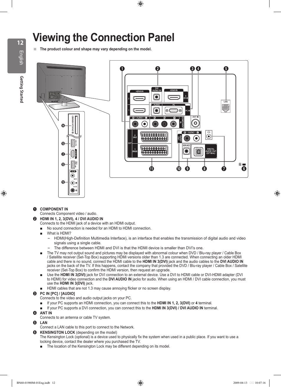 Viewing the connection panel | Samsung BN68-01900M-01 User Manual | Page 12 / 107