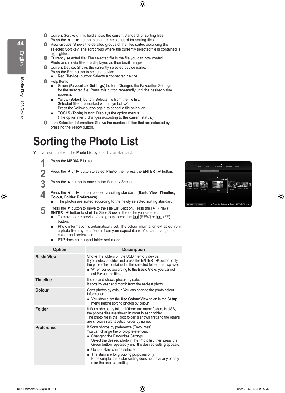 Sorting the photo list | Samsung BN68-01900M-01 User Manual | Page 44 / 107