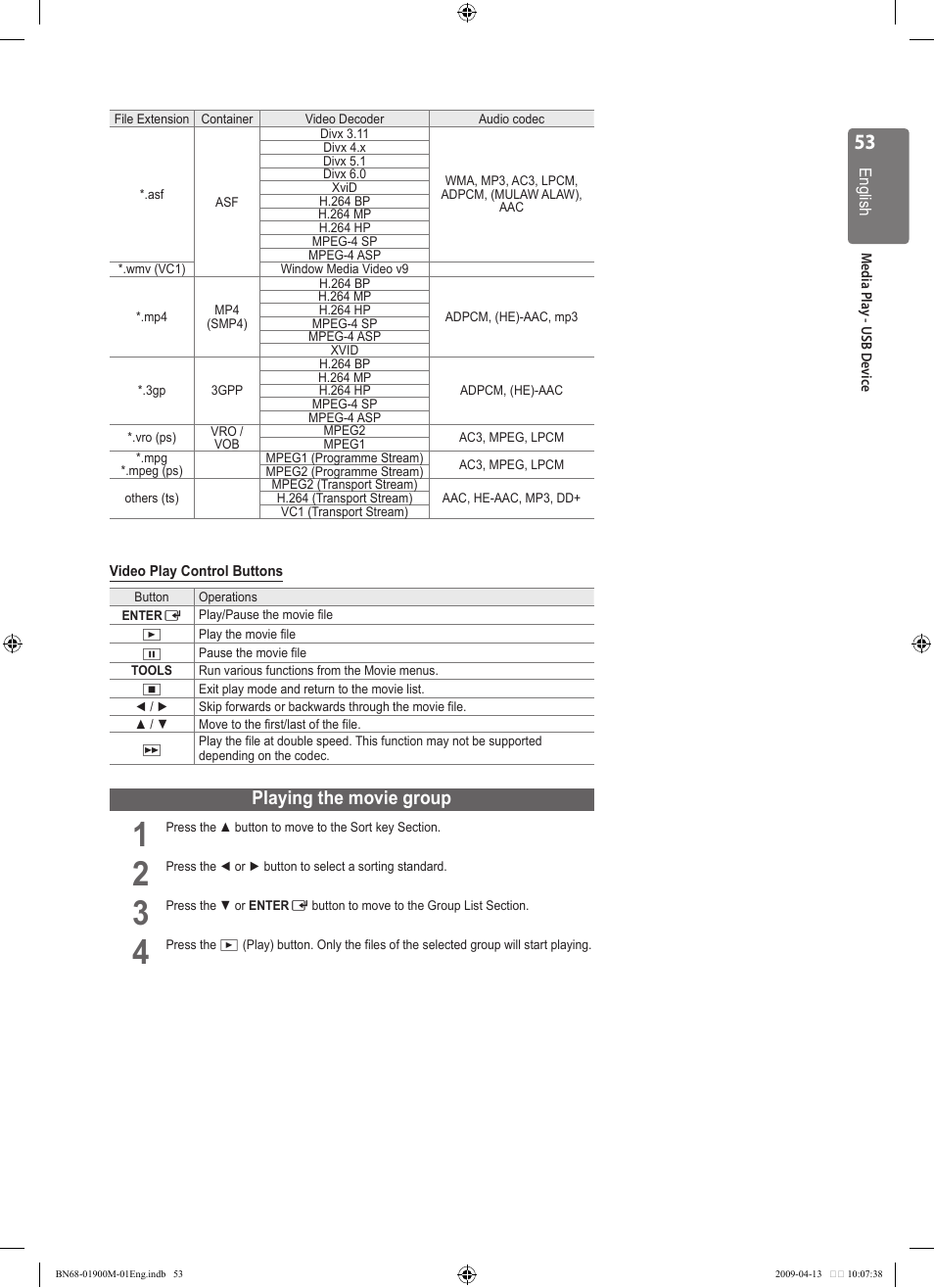 Playing the movie group | Samsung BN68-01900M-01 User Manual | Page 53 / 107