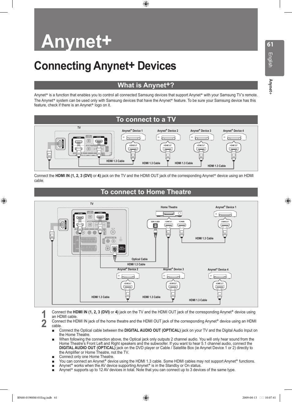 Anynet, Connecting anynet+ devices, What is anynet | Samsung BN68-01900M-01 User Manual | Page 61 / 107