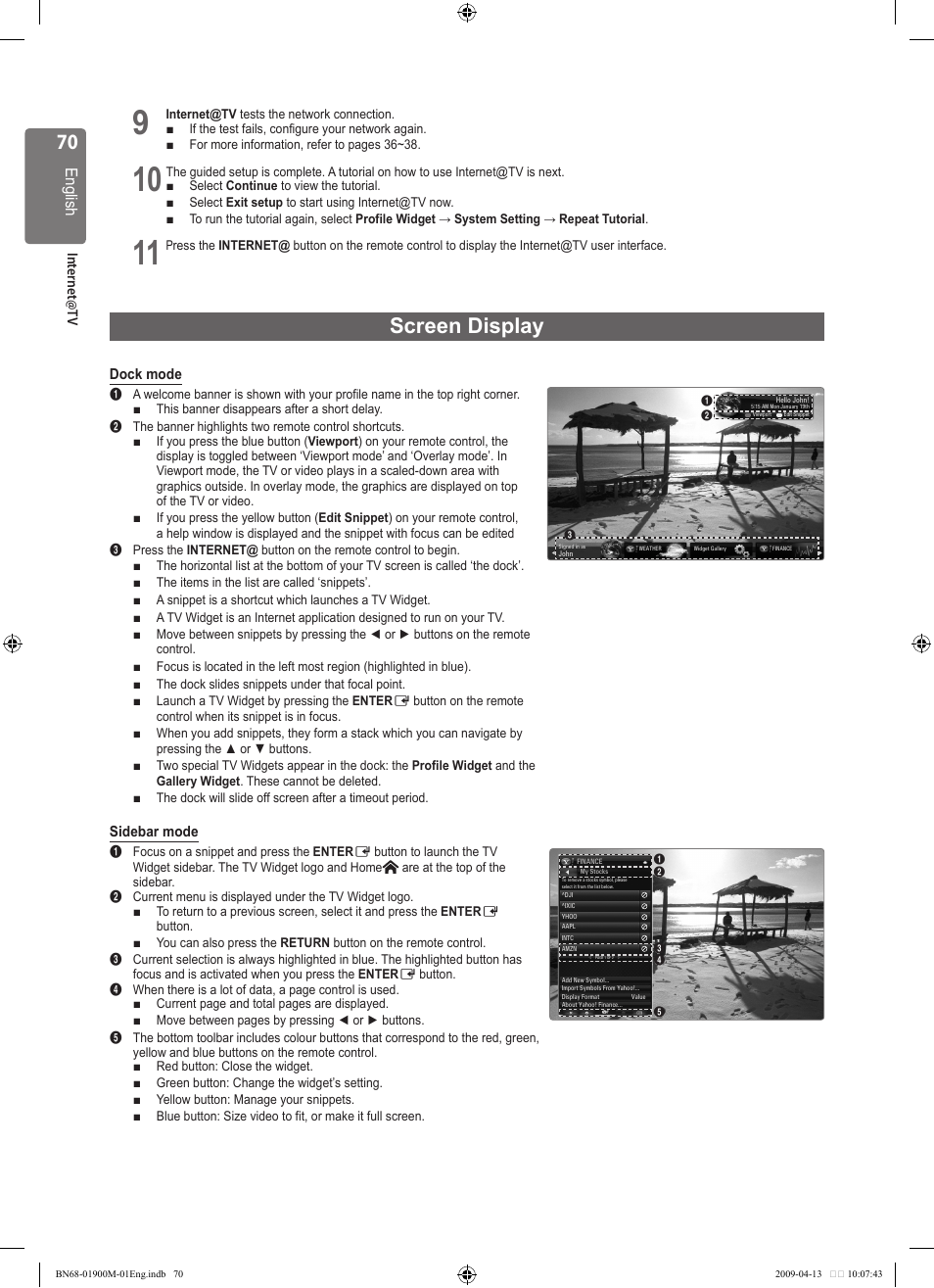 Display screen display | Samsung BN68-01900M-01 User Manual | Page 70 / 107