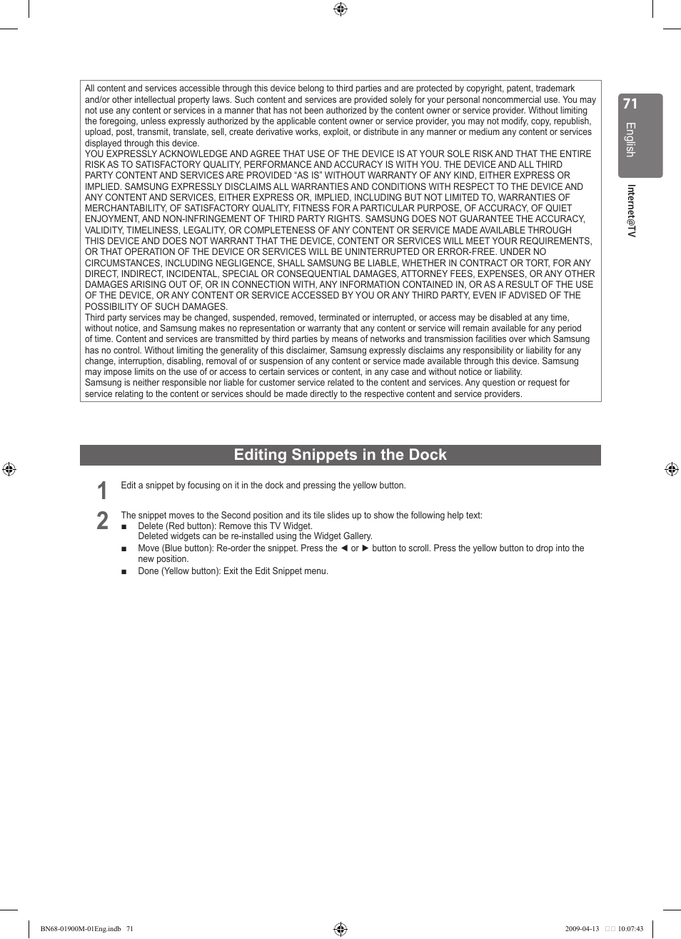 Editing snippets in the dock | Samsung BN68-01900M-01 User Manual | Page 71 / 107