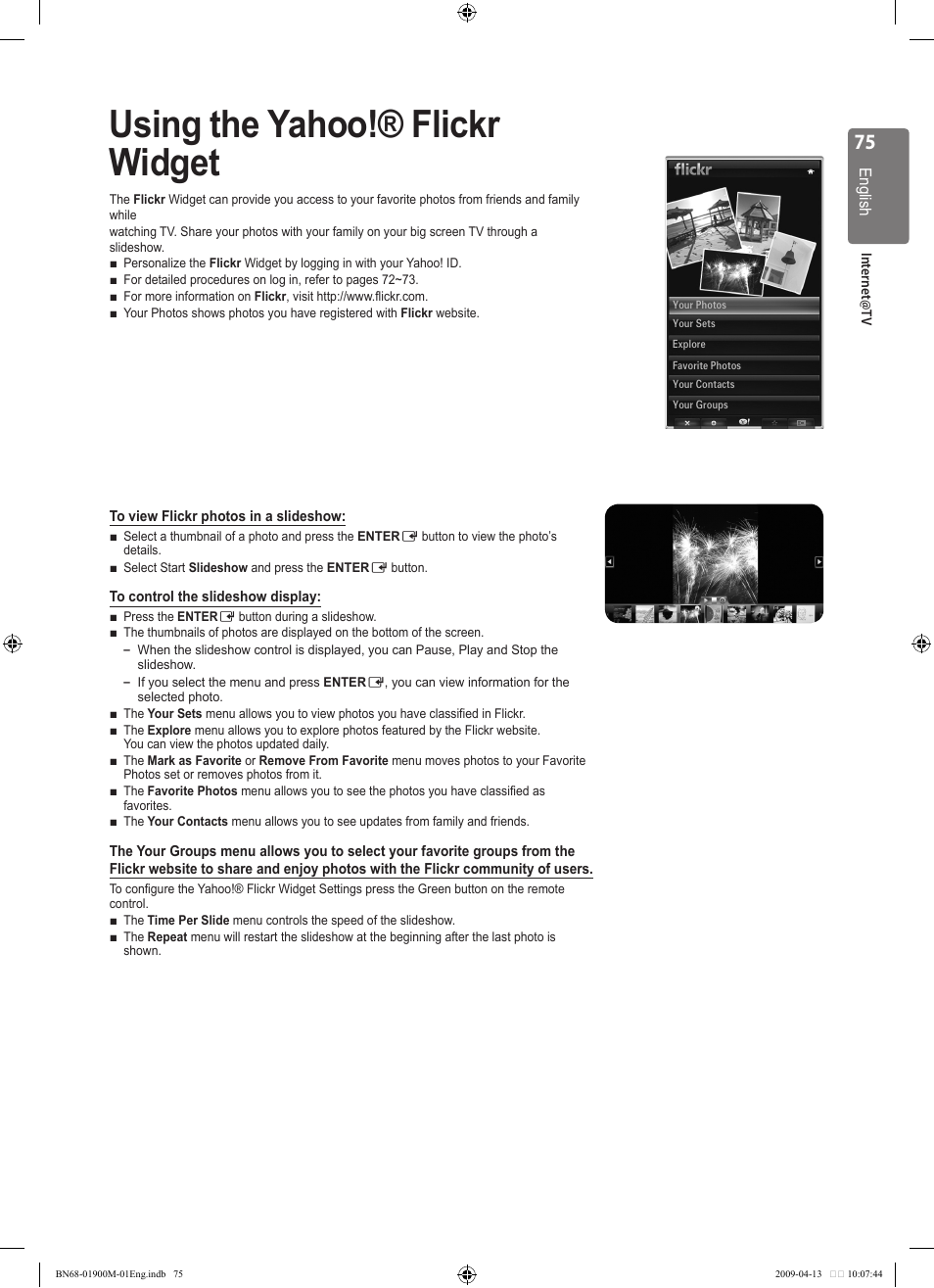 Using the yahoo!® flickr widget | Samsung BN68-01900M-01 User Manual | Page 75 / 107