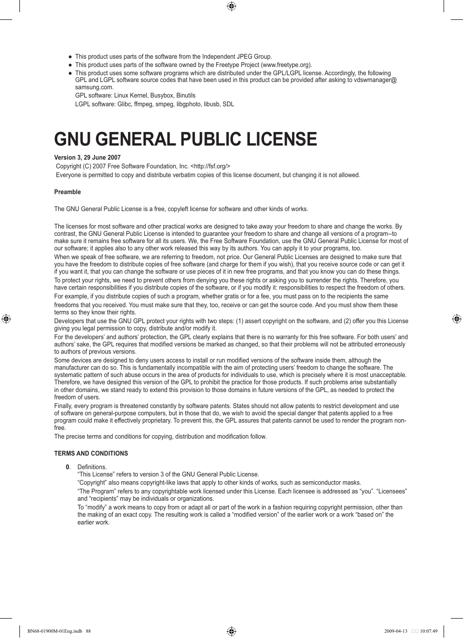 Gnu general public license | Samsung BN68-01900M-01 User Manual | Page 88 / 107