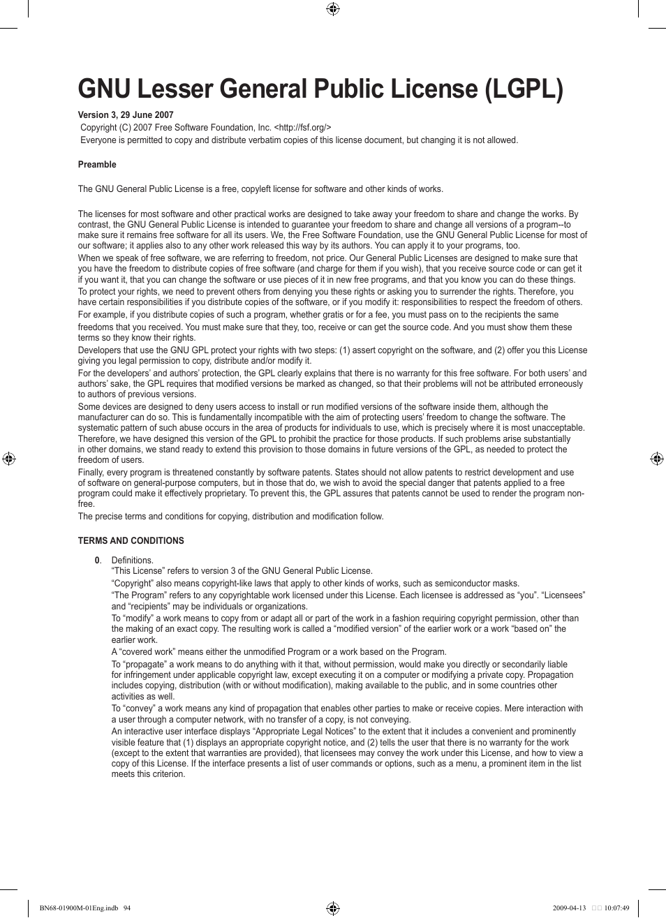 Gnu lesser general public license (lgpl) | Samsung BN68-01900M-01 User Manual | Page 94 / 107