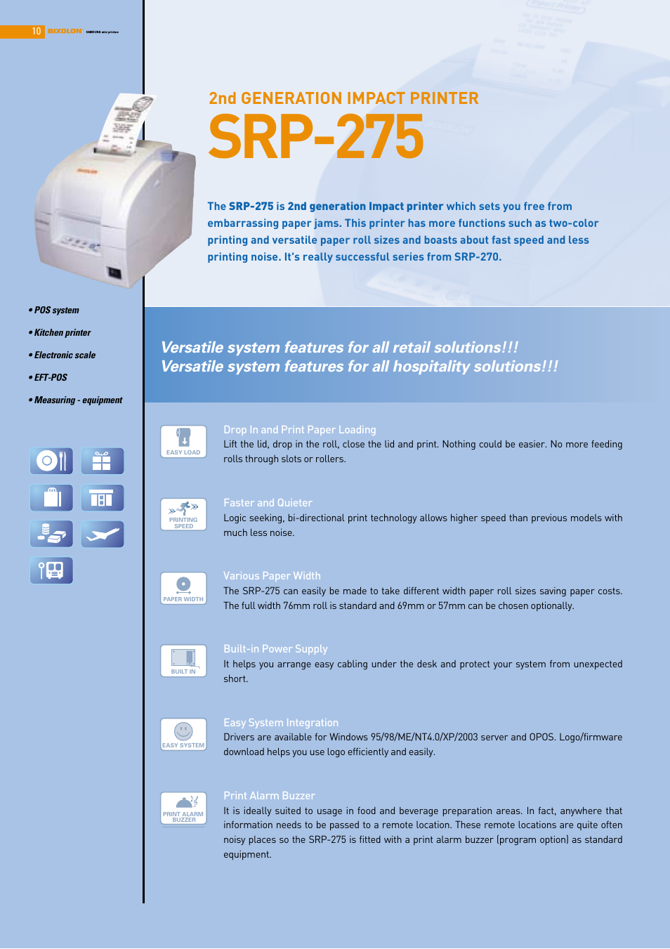 Srp-275, Thermal receipt printer, 2nd generation impact printer | Samsung 2 COLOR THERMAL PRINTER SRP-370 User Manual | Page 10 / 23