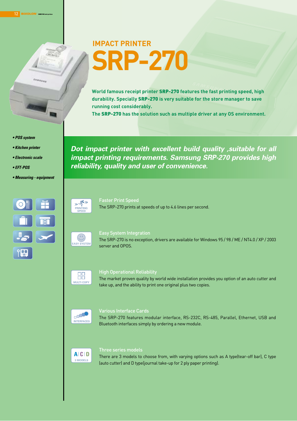 Srp-270, Impact printer | Samsung 2 COLOR THERMAL PRINTER SRP-370 User Manual | Page 12 / 23