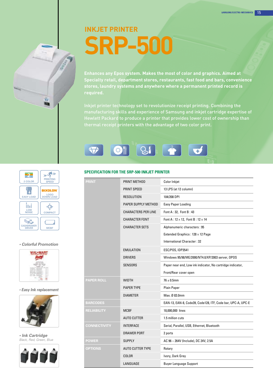 Srp-500, Inkjet printer | Samsung 2 COLOR THERMAL PRINTER SRP-370 User Manual | Page 15 / 23