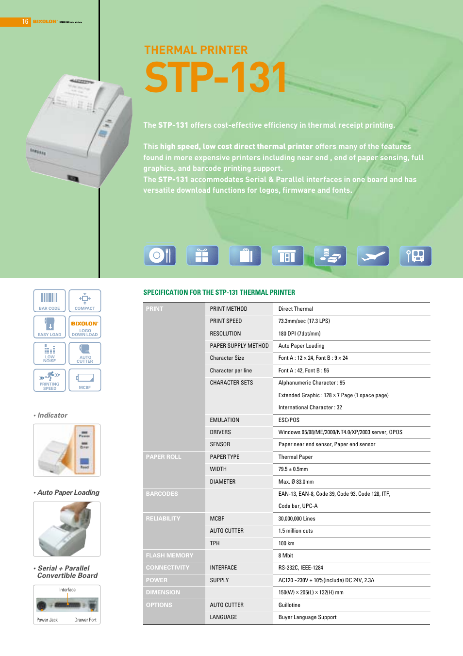 Stp-131, Thermal printer | Samsung 2 COLOR THERMAL PRINTER SRP-370 User Manual | Page 16 / 23