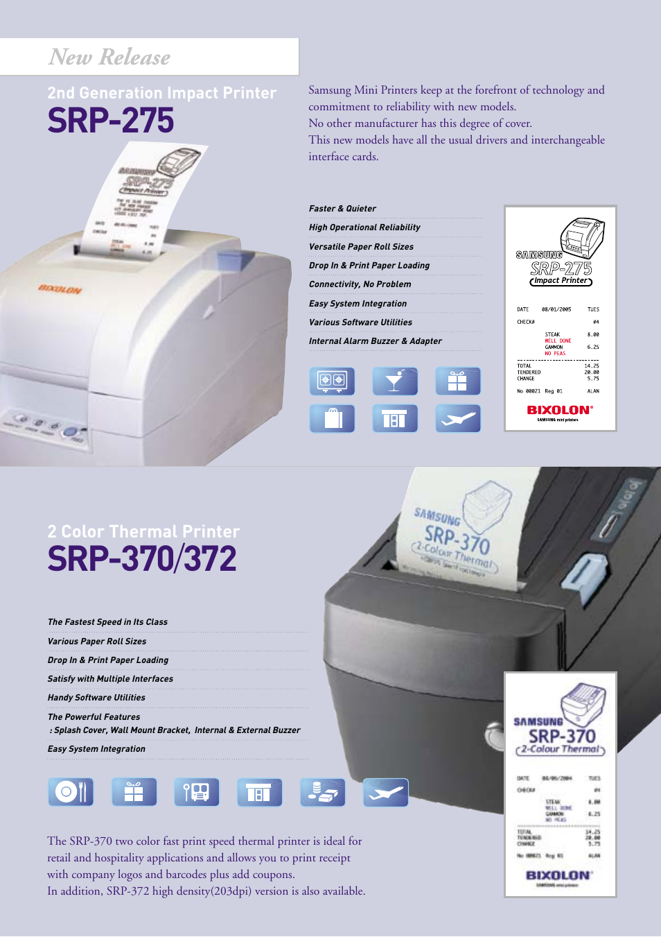 New release, 2 color thermal printer, 2nd generation impact printer | Samsung 2 COLOR THERMAL PRINTER SRP-370 User Manual | Page 4 / 23