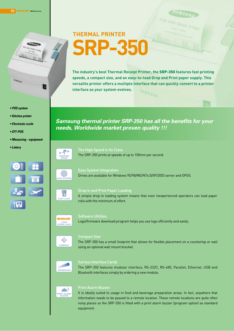 Srp-350, Thermal printer | Samsung 2 COLOR THERMAL PRINTER SRP-370 User Manual | Page 8 / 23