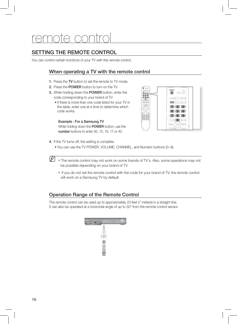 Remote control, Setting the remote control | Samsung AH68-02166R User Manual | Page 16 / 78
