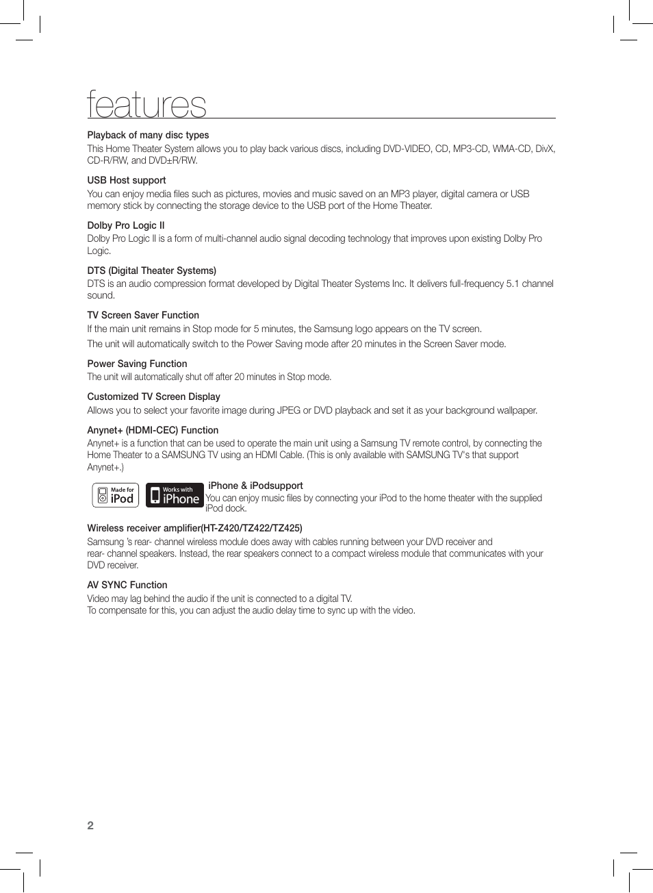 Features | Samsung AH68-02166R User Manual | Page 2 / 78