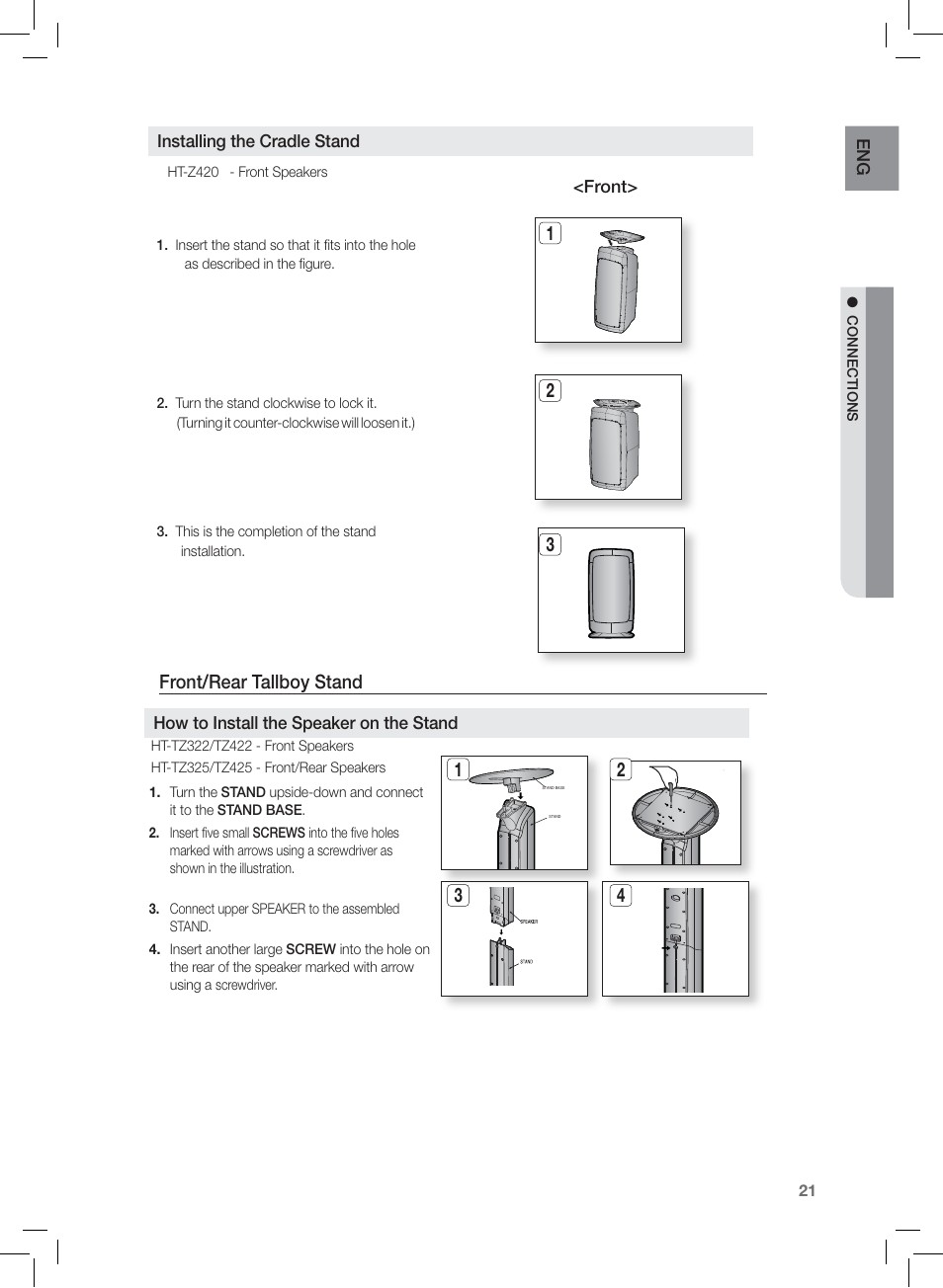 Front/rear tallboy stand | Samsung AH68-02166R User Manual | Page 21 / 78
