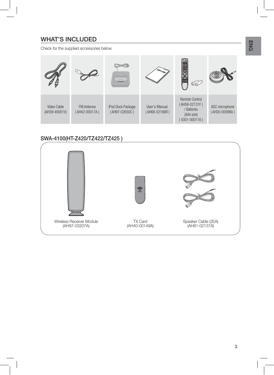 What’s included | Samsung AH68-02166R User Manual | Page 3 / 78