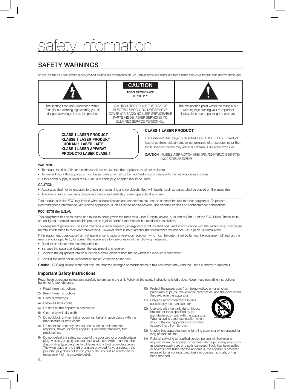 Safety information, Safety warnings, Caution | Samsung AH68-02166R User Manual | Page 4 / 78