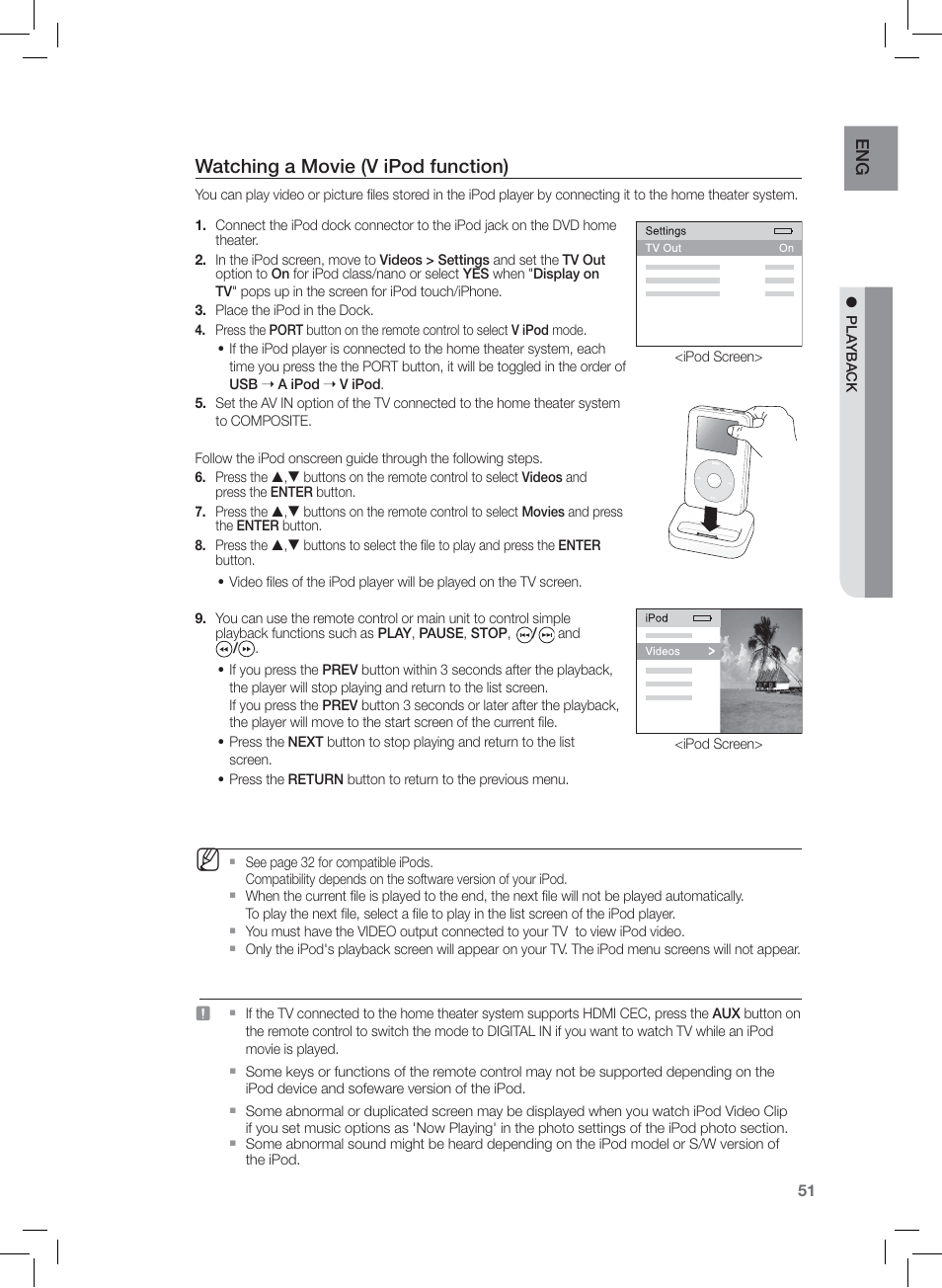 Watching a movie (v ipod function) | Samsung AH68-02166R User Manual | Page 51 / 78