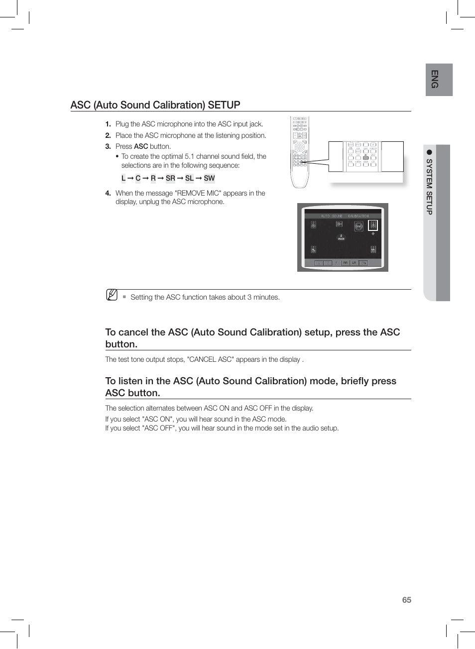 Asc (auto sound calibration) setup | Samsung AH68-02166R User Manual | Page 65 / 78