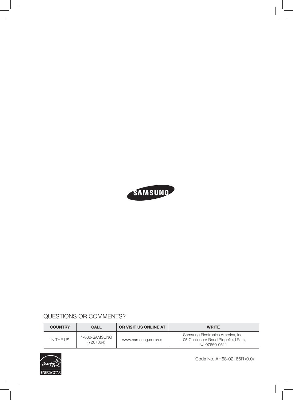 Questions or comments | Samsung AH68-02166R User Manual | Page 78 / 78