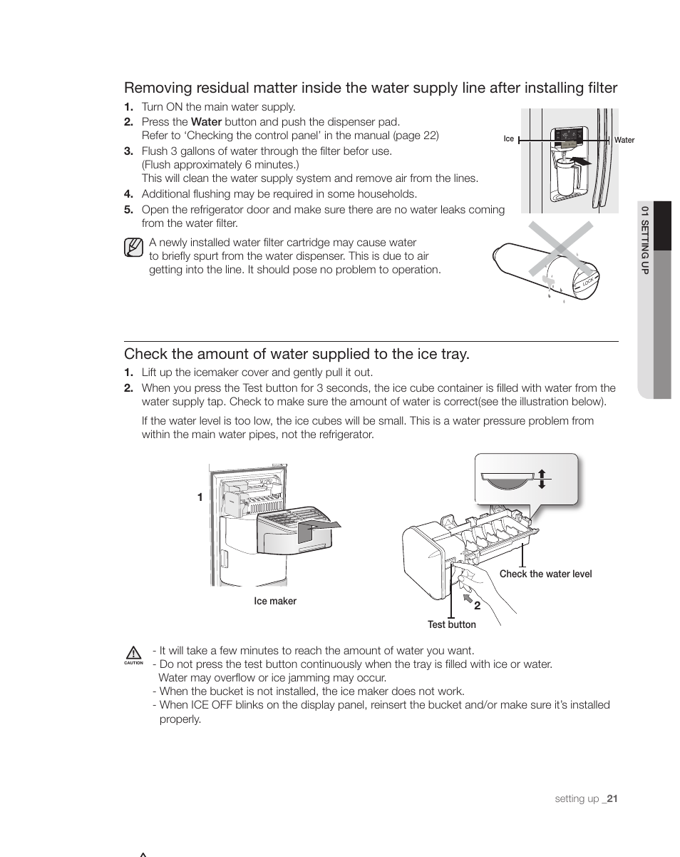 Check the amount of water supplied to the ice tray | Samsung DA68-01890C User Manual | Page 21 / 68
