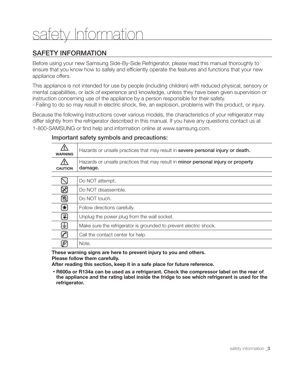 Safety information | Samsung DA68-01890C User Manual | Page 3 / 68