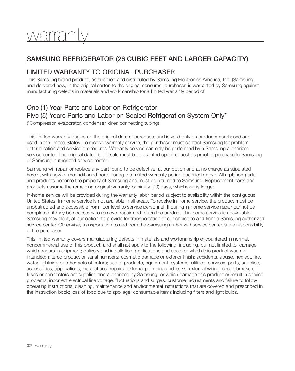 Warranty | Samsung DA68-01890C User Manual | Page 32 / 68