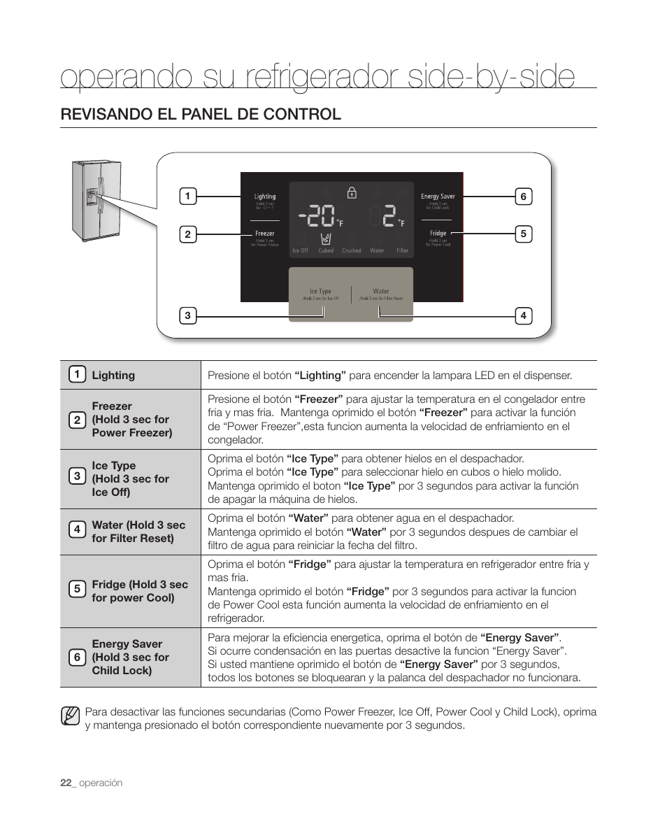 Operando su refrigerador side-by-side, Revisando el panel de control | Samsung DA68-01890C User Manual | Page 56 / 68