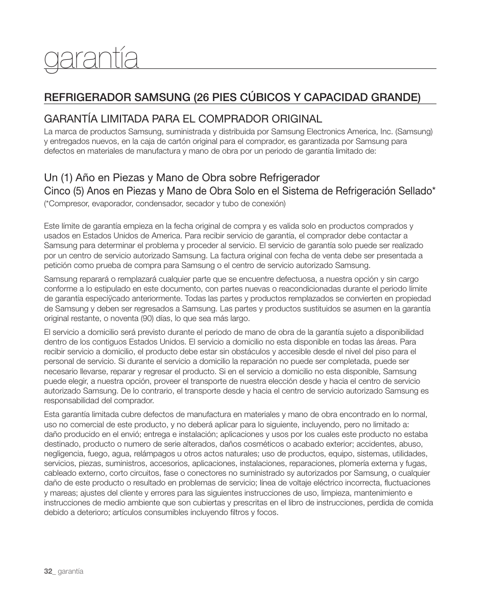 Garantía | Samsung DA68-01890C User Manual | Page 66 / 68