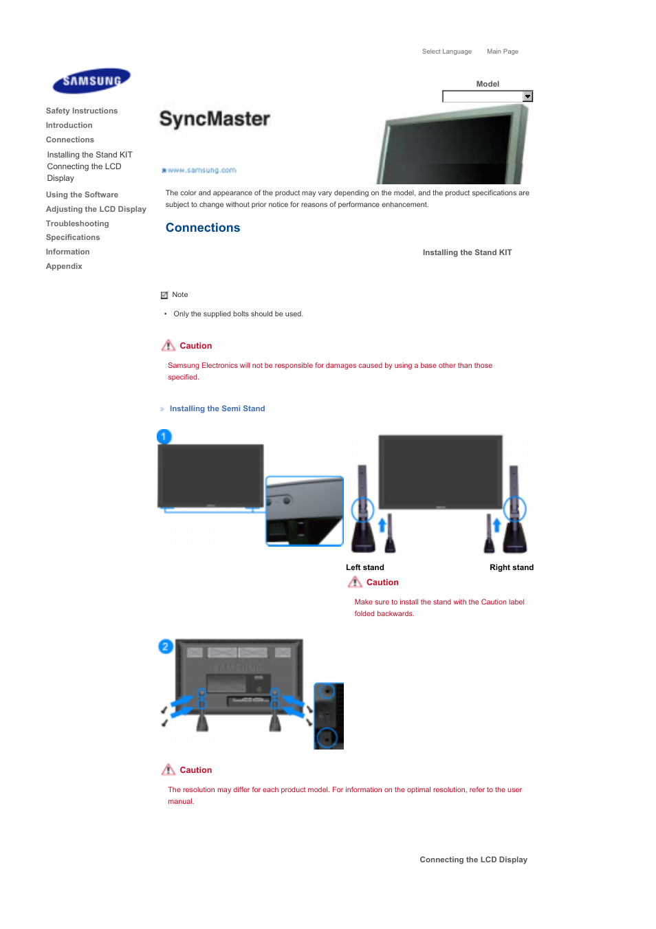 Connections, Installing the stand kit | Samsung 700DXn User Manual | Page 9 / 20