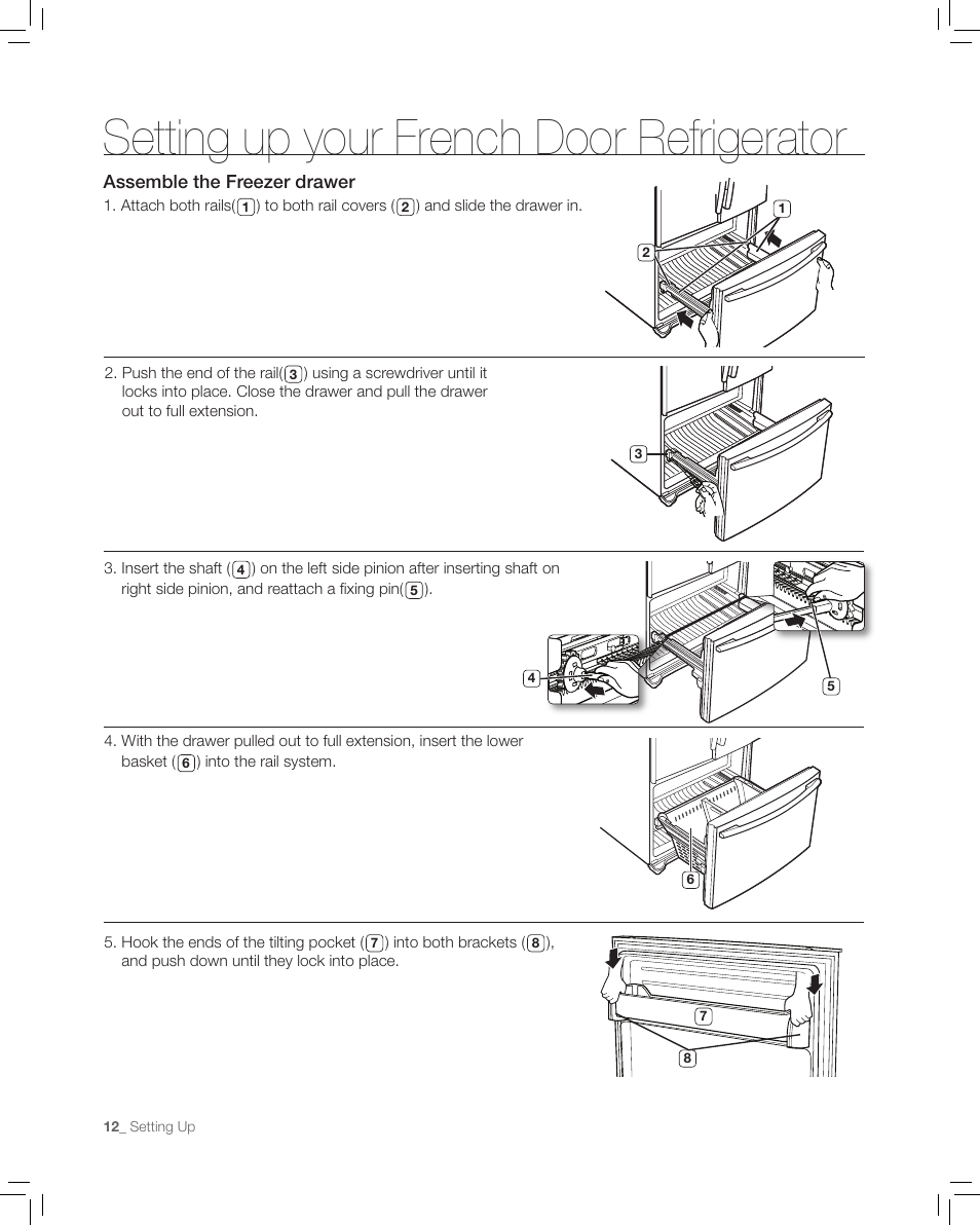 Setting up your french door refrigerator | Samsung RF266AA User Manual | Page 12 / 38