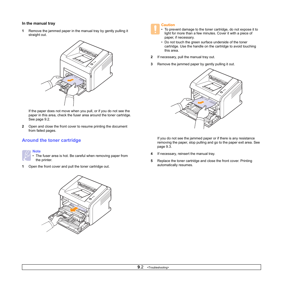 Around the toner cartridge, E 9.2 | Samsung ML-2510 User Manual | Page 34 / 85