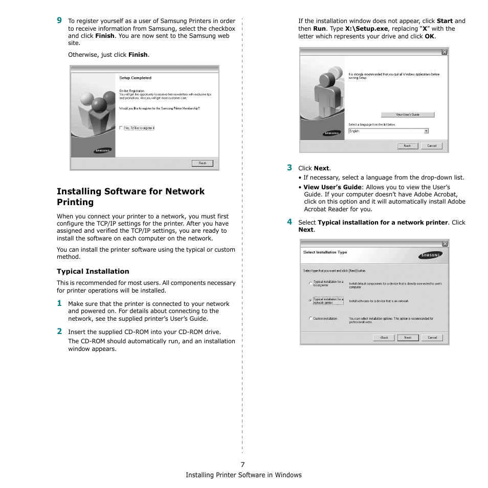 Installing software for network printing, Installing software for network printing” on | Samsung ML-2510 User Manual | Page 53 / 85