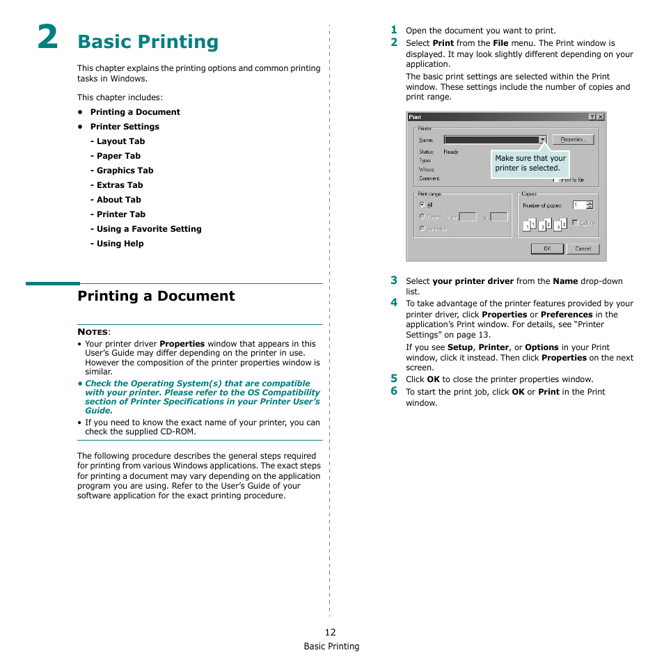 Basic printing, Printing a document, Chapter 2 | Asic, Rinting | Samsung ML-2510 User Manual | Page 58 / 85